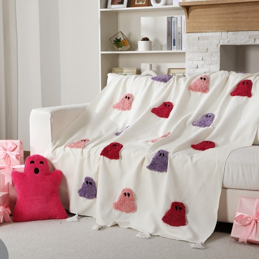 Ghost Throw Blanket Or Bedding and Pillow Set, 50 x 60 Inch Multicolor